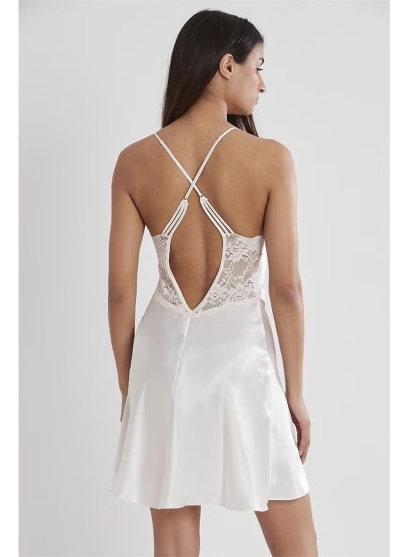 pierre cardin 680 Women's Rope Strap Satin Nightgown-Ecru - Image 2